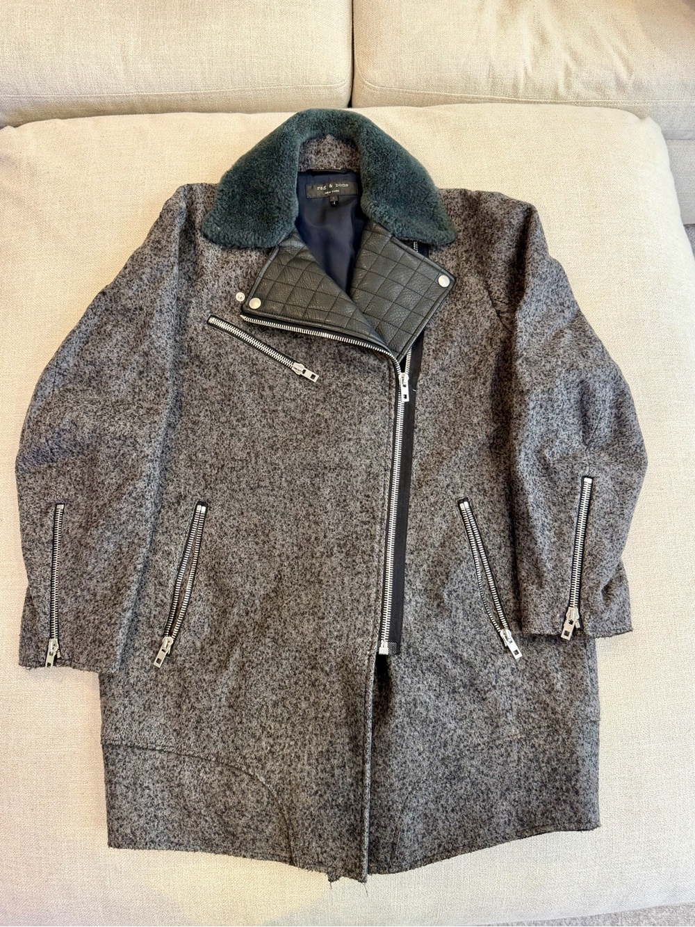 RAG & BONE “Turner” Moto Coat with Leather Shearling Trim, Size: Small